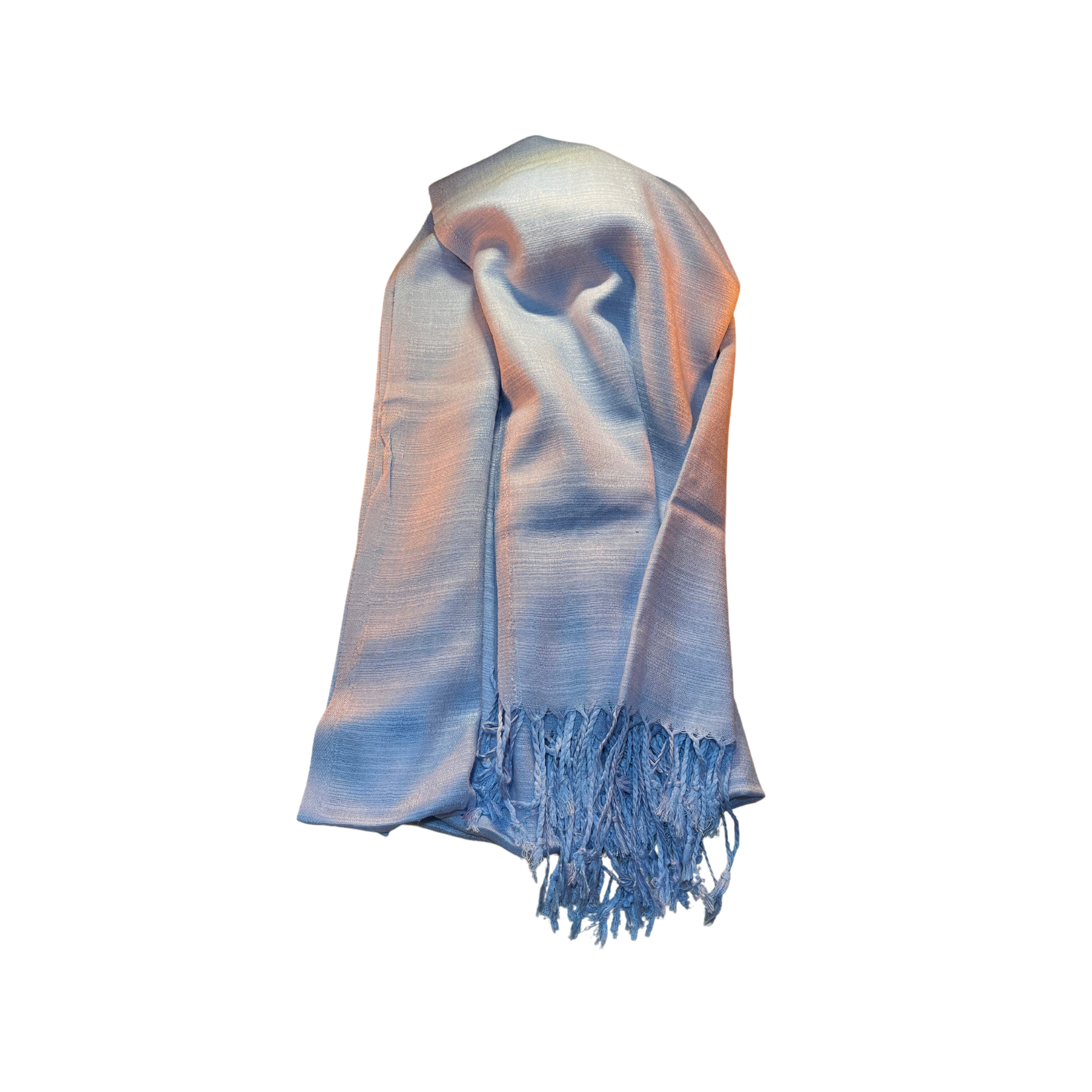 Solid light blue Thai silk scarf, handmade, lightweight, eco-friendly, 70x180cm, perfect for versatile everyday wear.