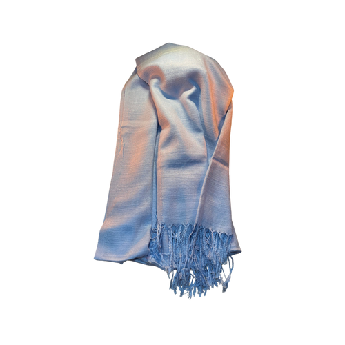 Solid light blue Thai silk scarf, handmade, lightweight, eco-friendly, 70x180cm, perfect for versatile everyday wear.