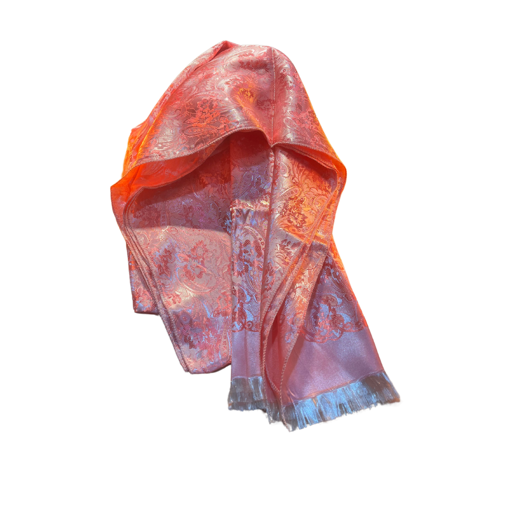 Chrome Pink & Rose Gold Thai silk scarf, lightweight and handmade, adds elegance to any outfit.